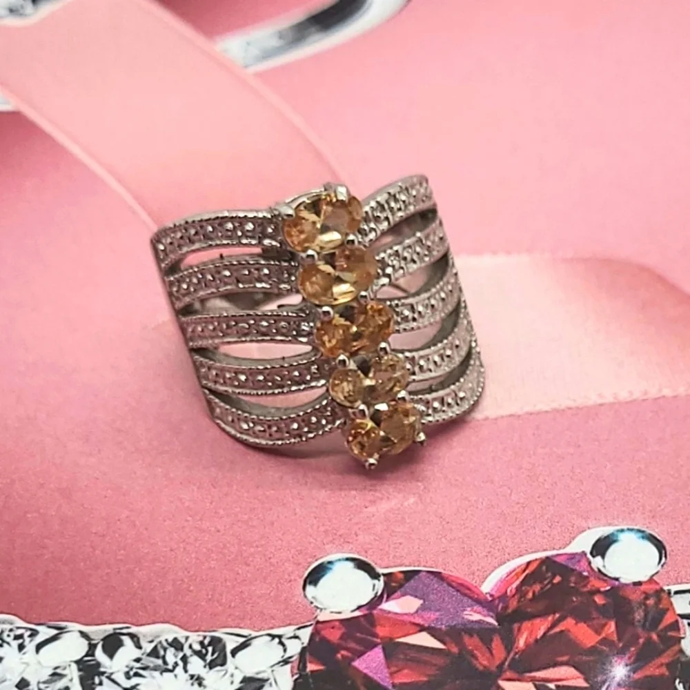 Vintage Oval Morganite Sterling Silver Stacked Ring SZ 8